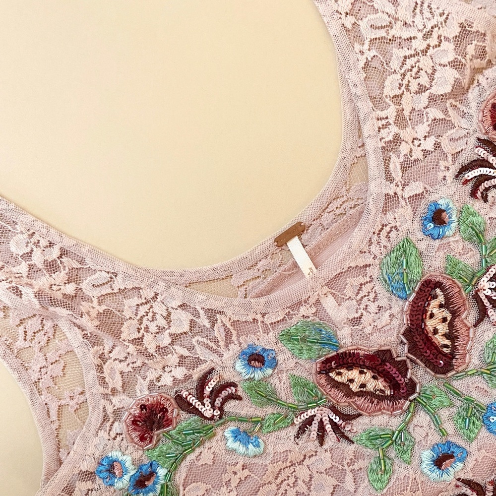 Free People - jersey and lace mini dress with embellishments. Sz. S